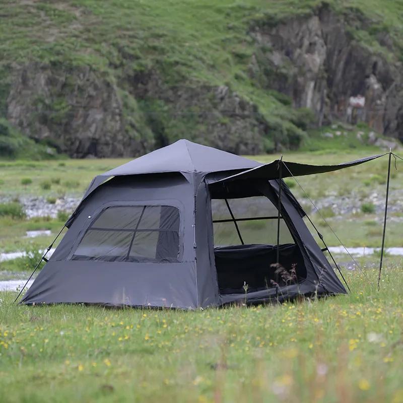 야외 텐트 자동 퀵 오픈 휴대용 접이식 캠핑 텐트, 방수 자외선 차단 코팅, 실버 블랙 캠핑 수면 기어